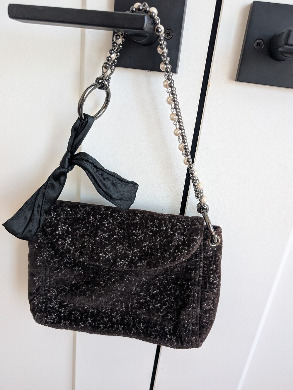 Y2K 2000s GAP Black Velvet Purse | Beaded Strap With Ribbon Bow